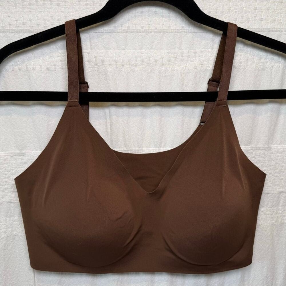 True and Co True Body Wireless Triangle Bra, Mink Brown, Size Large